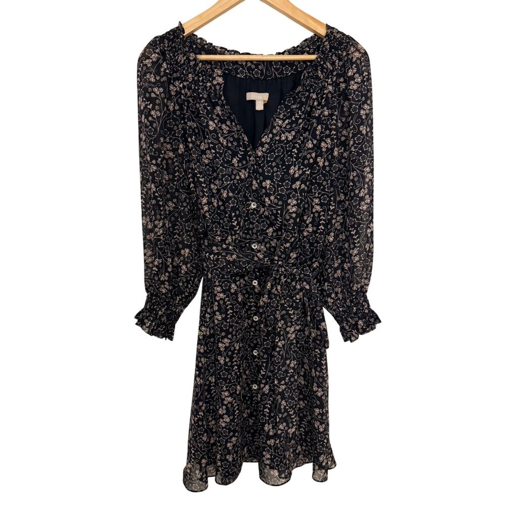 Chelsea 28 Dainty Floral 12 Navy Dress Smocked Sleeves Dark Fairy Cottage Flirty